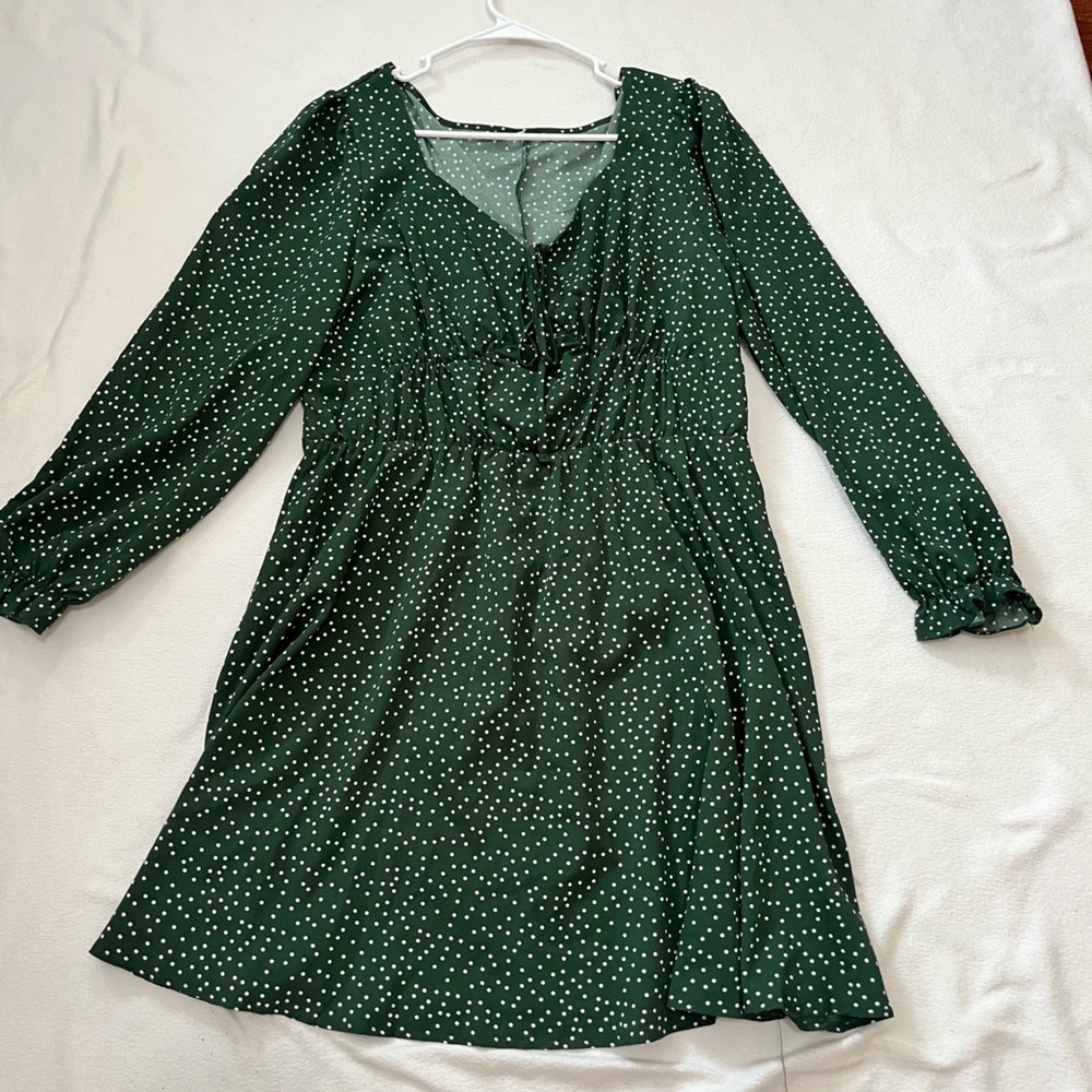 Green and White Polka Dot Midi Dress